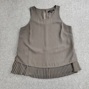Banana Republic Womens Sleeveless Top Small Taupe Accordion Pleat-Hem Layered